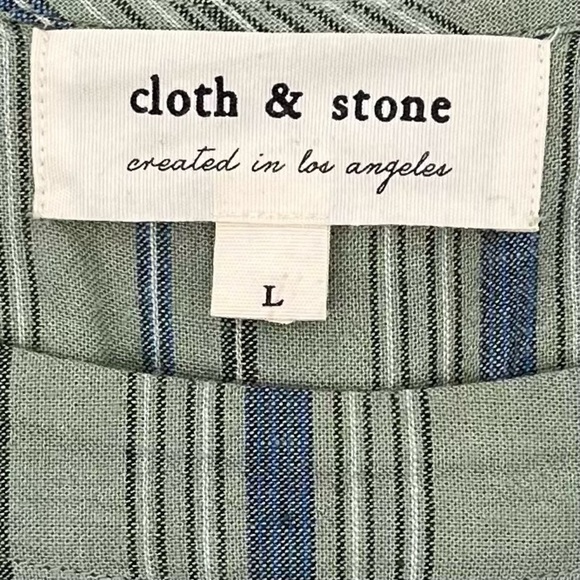 Cloth & Stone Green Striped Button-Back Linen Blend Shirt Dress Size Large - Picture 7 of 8
